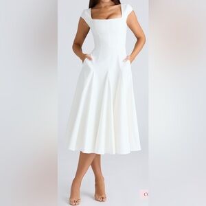 House of CB Cream Square-Neck Midi Dress